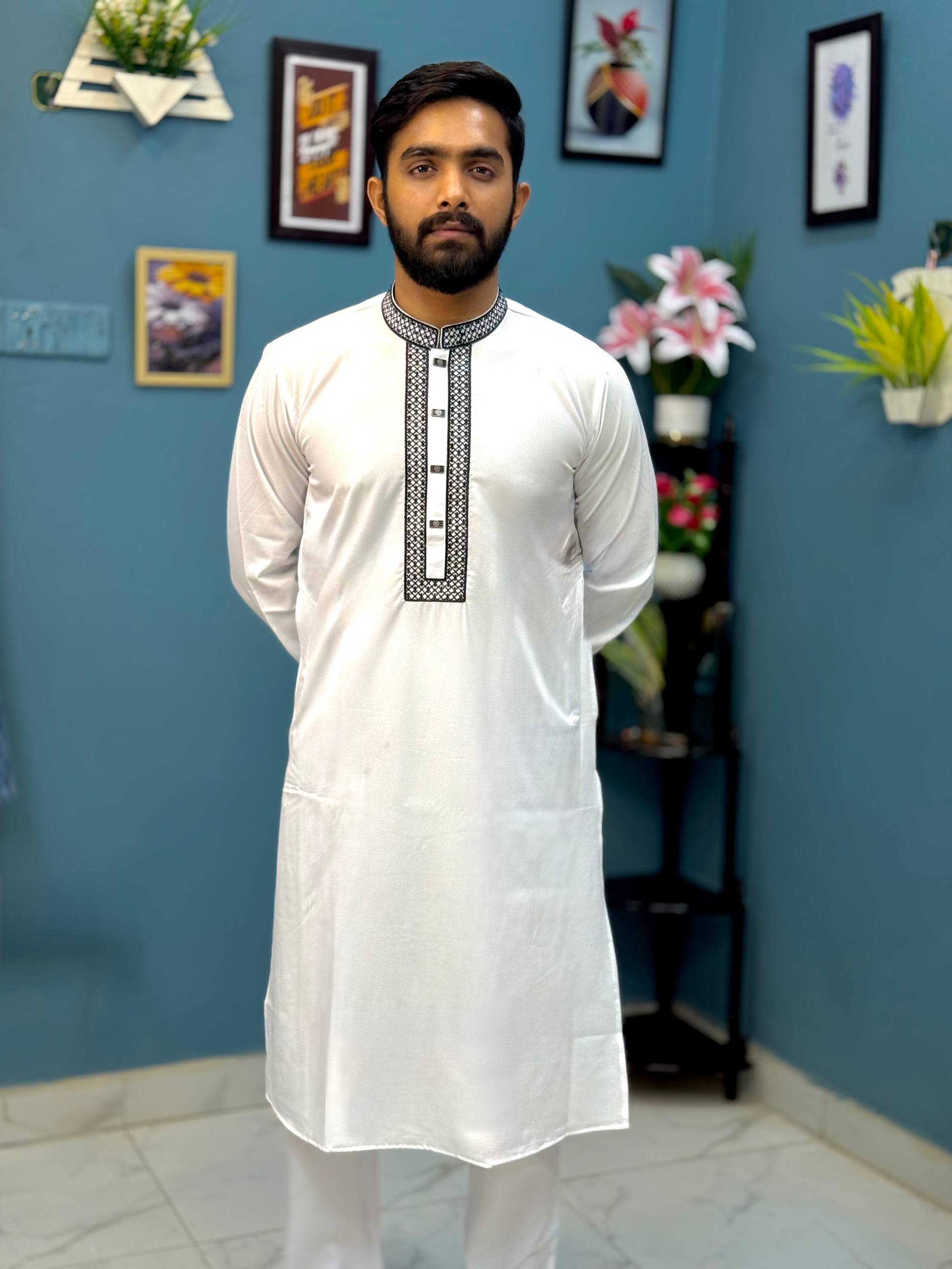 Zafran Noir White Panjabi