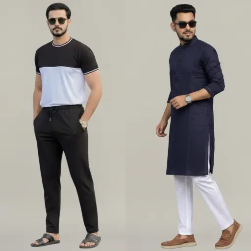 Medium Fit Pajama for Men – Black & White Combo